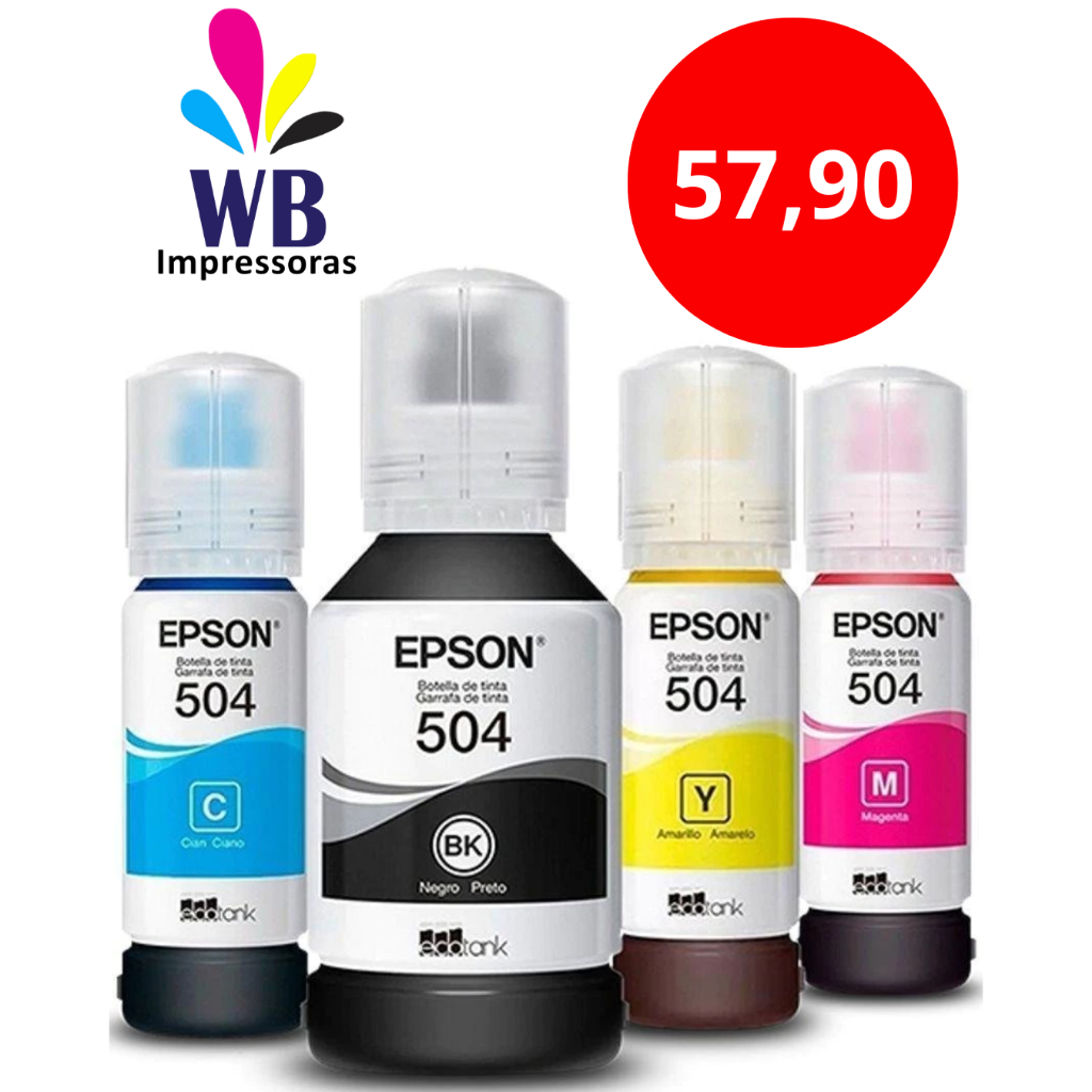 Kit 4 Cores Tinta 504 T504 Epson Para L4150 L4160 L4260 L6161 L6191 L6270