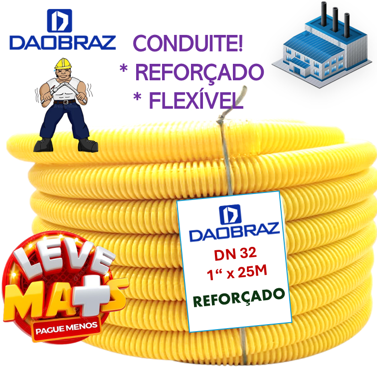 Conduite Corrugado Reforçado 1 X 25mts Eletroduto Amarelo | Shopee Brasil