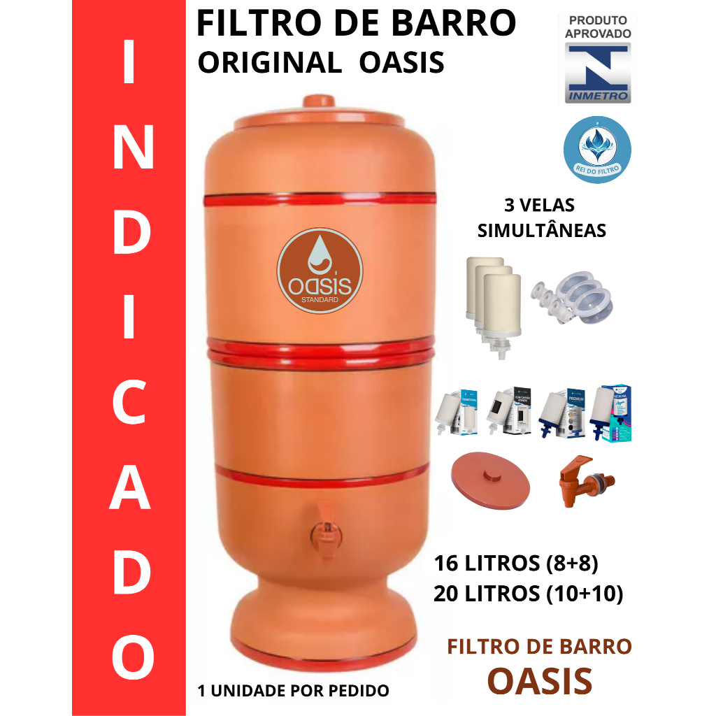 Filtro de Barro Purificador de Agua 20 Litros (10+10) com Velas, Boias ...