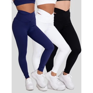 Kit 3 Calças Legging Feminina Poliamida Transpassada Evolution  Estilosa Fitness em Oferta na Shopee