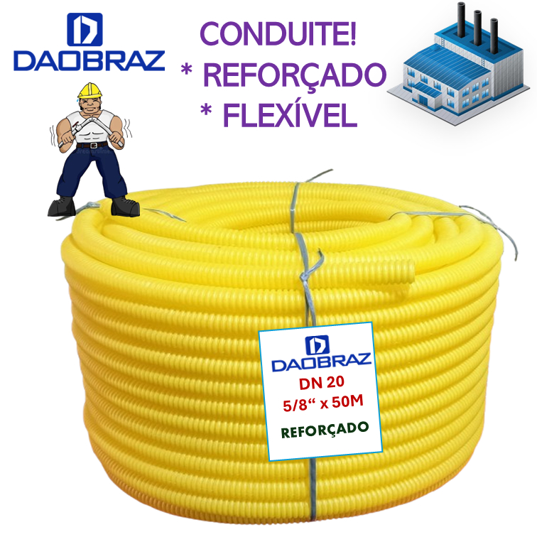 Conduite Corrugado Reforçado 5/8 X 50mts Eletroduto Amarelo | Shopee Brasil