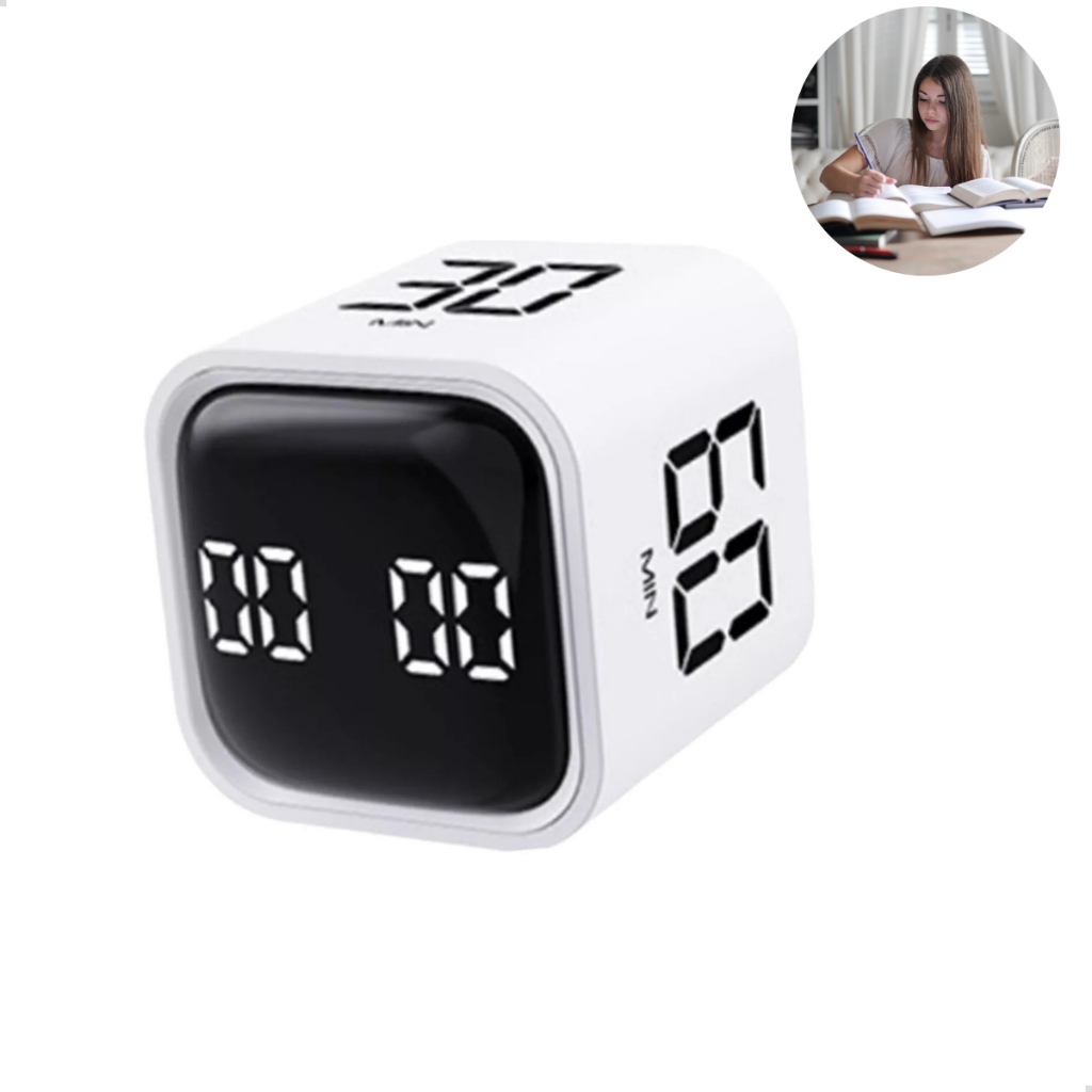 Pomodoro Timer Cubo Rotante - 5/10/30/60 Minuti + Manuale - Volume Regolabile E Vibrazione - 4