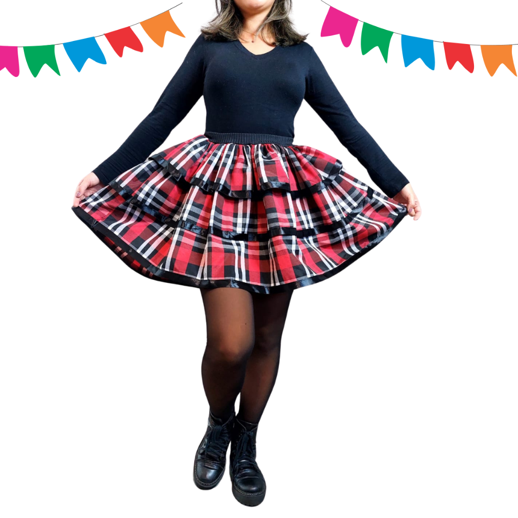 Saia Rodada Curta Caipira Festa Junina Quadrilha Arraiá São João Adulta ...