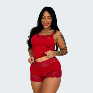 Baby Doll Liso com Renda Sensual Conjunto Short Doll Pijama Dormir Alça Regulaveis Elegante em Oferta na Shopee