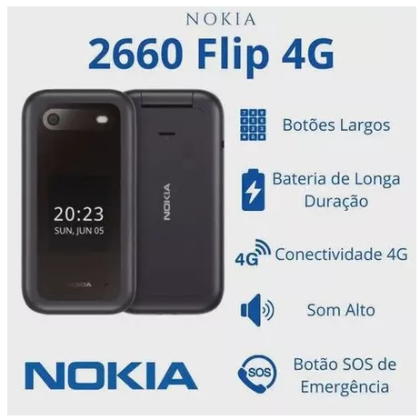 Celular Nokia 2660 Flip 4G Dual Chip + Tela Dupla 2,8