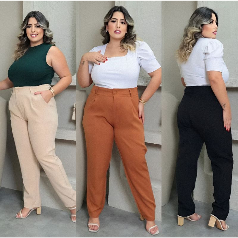 Calça alfaiataria feminina social tamanho plus size com bolso cintura ...