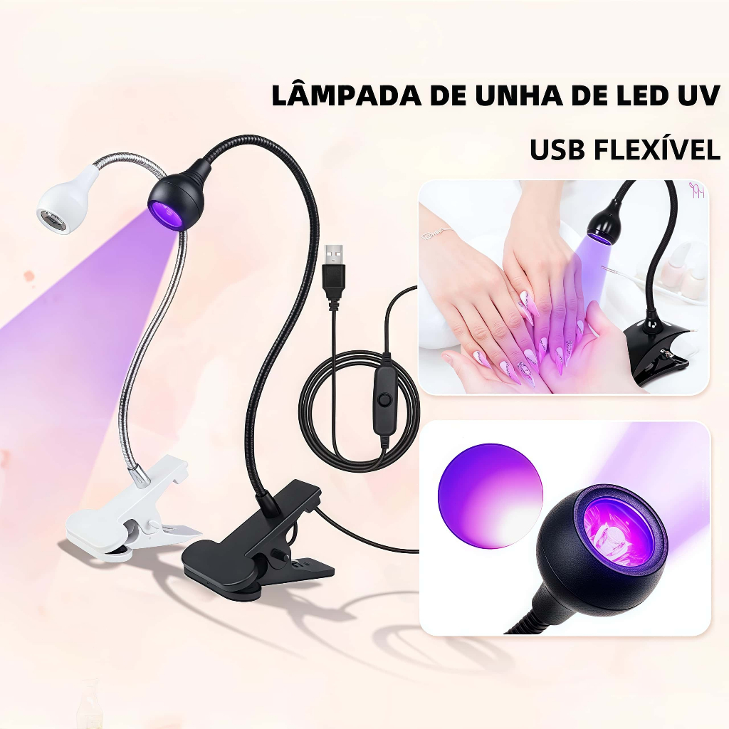 Mini Lâmpada Led USB De Mesa Com Clipe Flexível UV Para Unhas FLUX