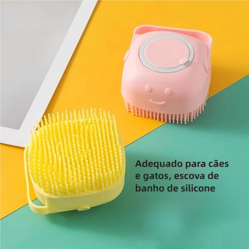 Esponja Para Banho de Silicone com Dispenser Massageador Escova Shampoo Sabonete Liquido Infantil Pet Crianças