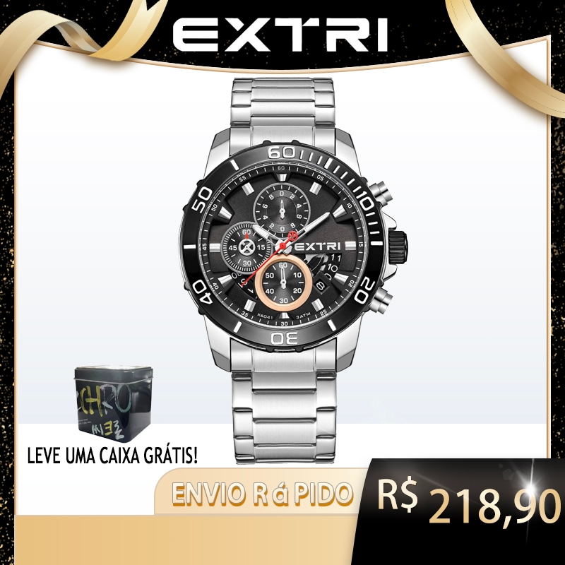 Relógio EXTRI X6041 - Masculino, Quartzo, Pulseira Metálica, à