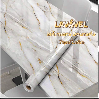 papel de parede Adesivos Brilante Lavável Mármore Dourado 4.5 Metro x 60cm Resistente a Agua/Óleo