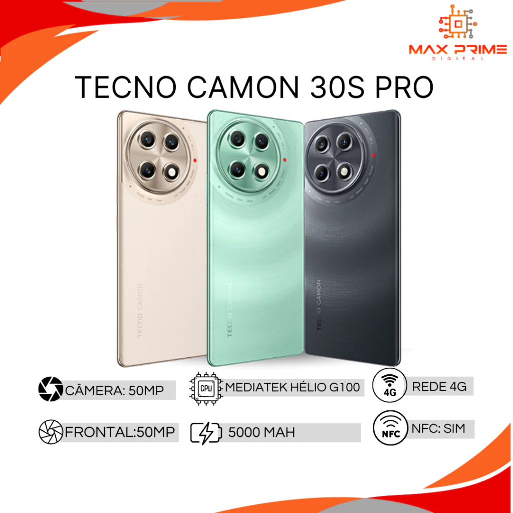<img src="https://deo.shopeemobile.com/shopee/shopee-pcmall-live-sg/productdetailspage/d35d840bd7617cd29fc5.svg" alt="mall inline badge">Tecno Camon 30S PRO 4G, 256GB/8GB RAM, Processador Mediatek Hélio G100, 50MP Câmera Principal e traseira, Versão Global<br>
