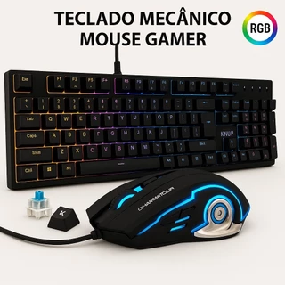 Kit Teclado Mecânico Mouse Gamer Switch Led Rgb 7 Cores Anti Ghosting Usb Pc Computador Notebook em Oferta na Shopee