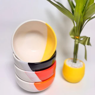 Kit Bowl Cerâmica Premium Bicolor - Cumbuca 400ml - Bowl Jogo de Sobremesa Tigela