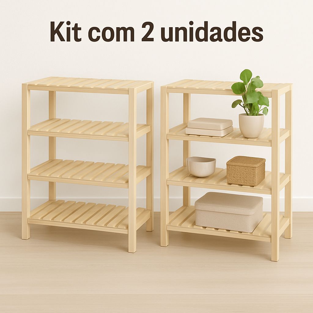 Para cozinha Kit 2 Prateleira 4 Andares de Madeira Pinus Armário ...
