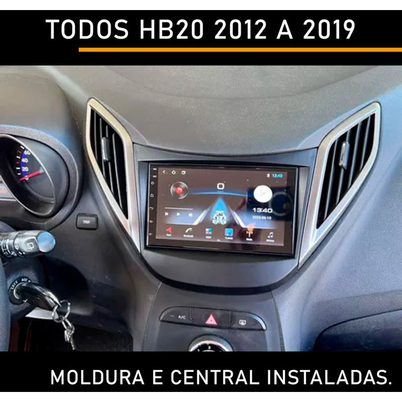 Kit Central Multimidia Android Carplay 7pol Hb20 2012 2013 2014 2015 2016 2017 2018 2019 + Moldura