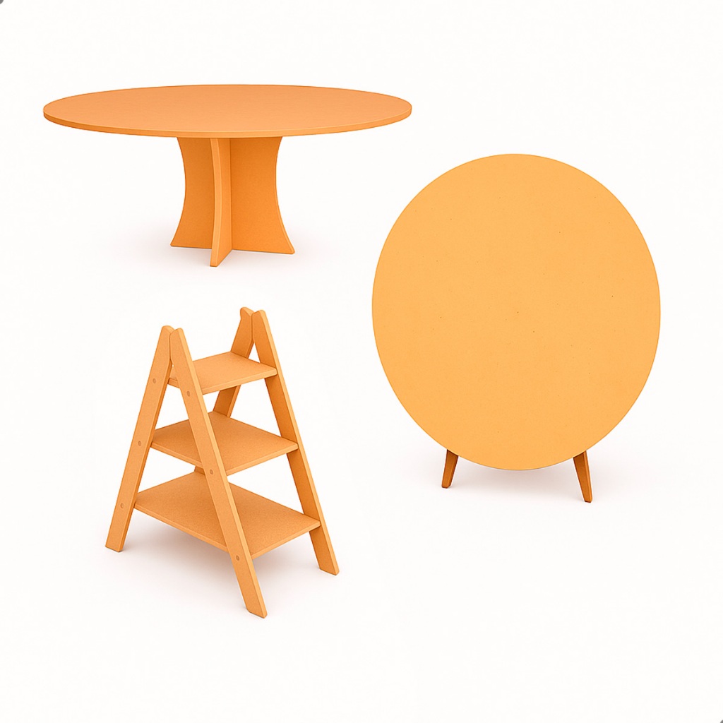 Mini Kit Decoração MDF Cru Arco Boleira Escada Para Festa Aniversário Mesa de Doces Personalizável Artesanal Leve