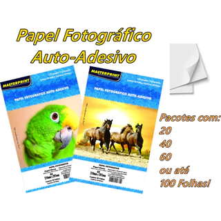 Papel Fotográfico Auto Adesivo Brilhante A4 115g 130g com 20, 40, 60, ou até 100 Folhas Masterprint