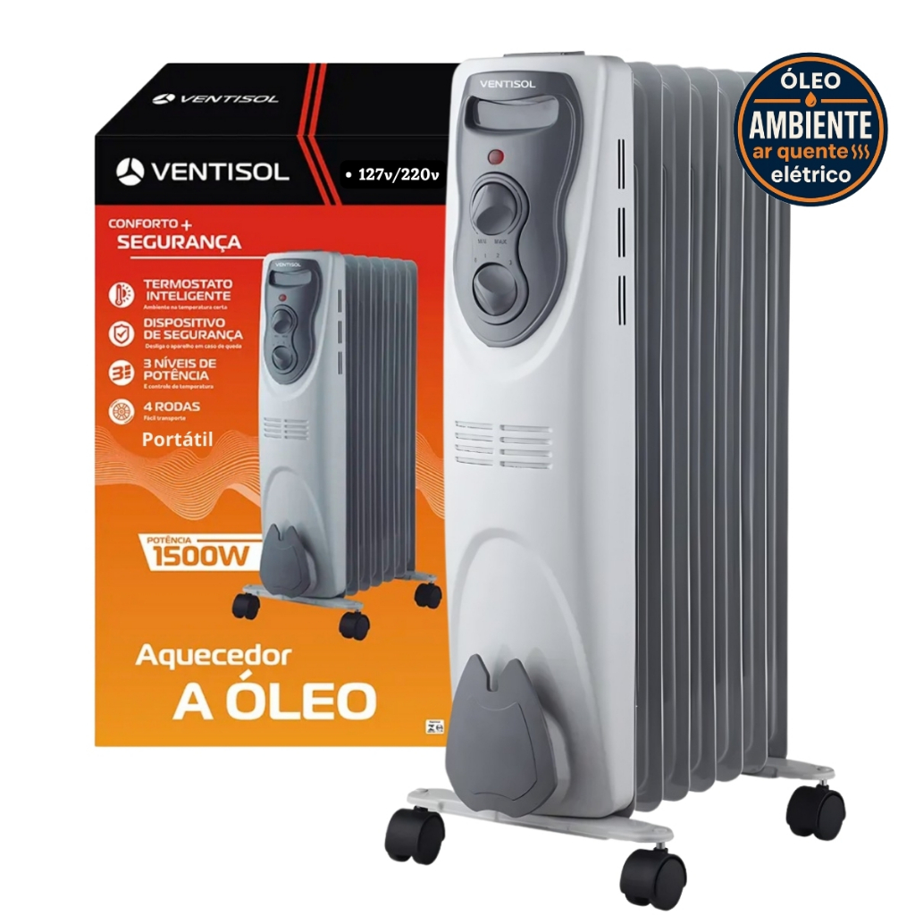 Aquecedor Elétrico de Ambiente à Óleo 1500W Portátil Residencial ...