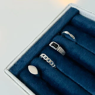 Conjunto de Anéis Prata Reguláveis Banhados a Prata Moda Blogueira Minimalista Chique Inverno