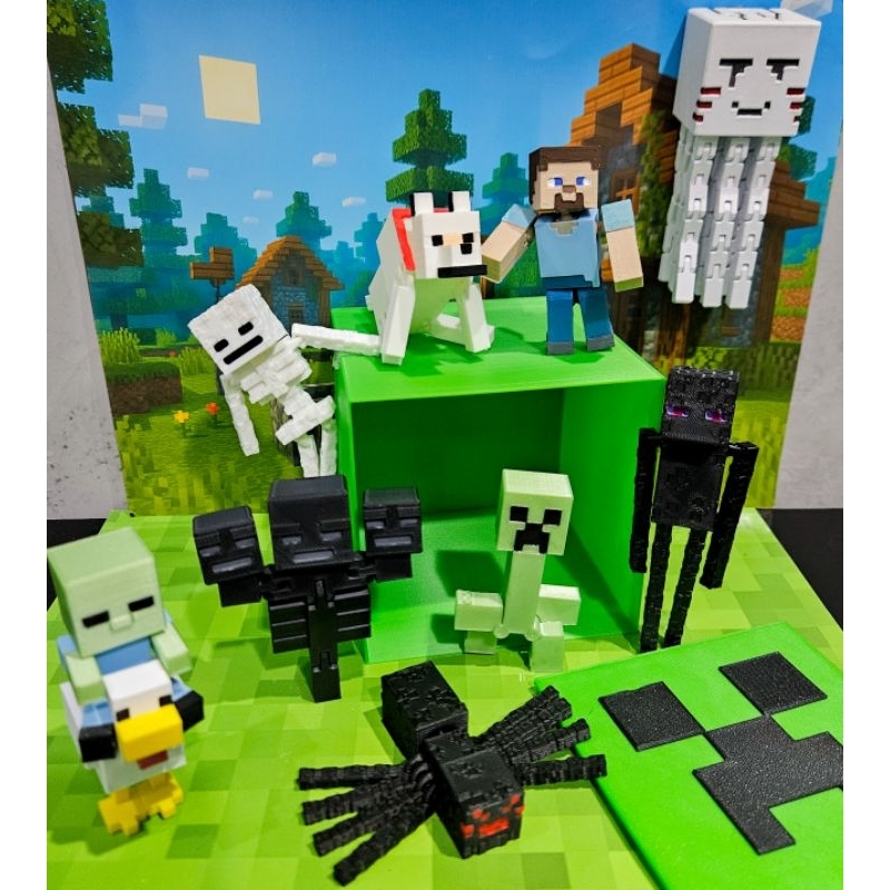 Caixa Bloco Creeper Minecraft com 10 ou 5 miniaturas articuladas ...