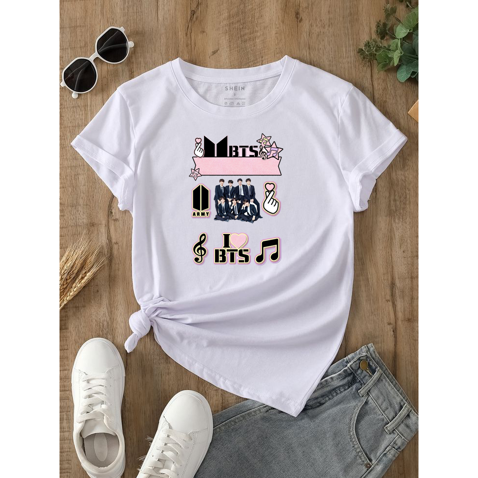 Camiseta T-shirt feminina banda BTS cantores | Shopee Brasil