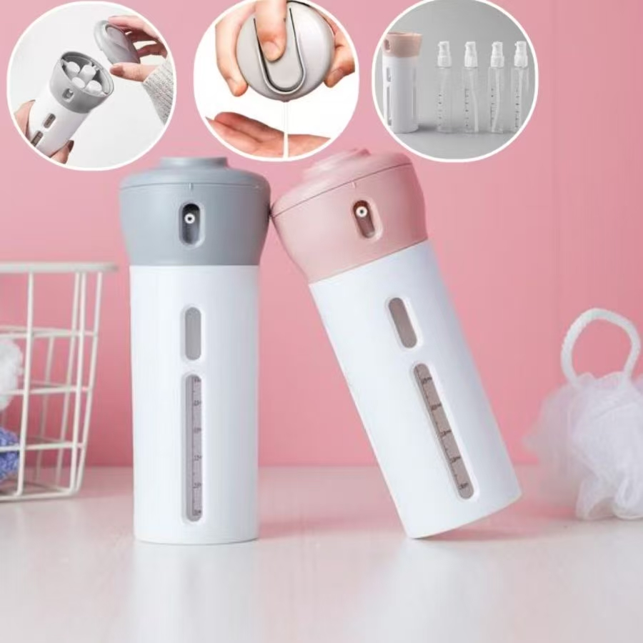 Kit Para Viagem Dispenser 4 em 1 Porta Shampoo Condicionador Creme Sabonete