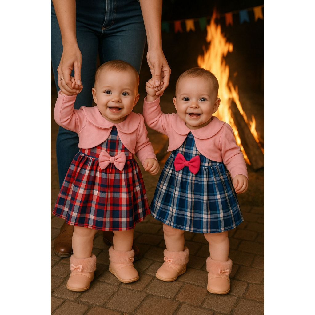 Vestido Xadrex Festa junina Bebe de 3 até 6 Meses Vestido Arraia com Bolero Vestido de Caipirinha para Bebe