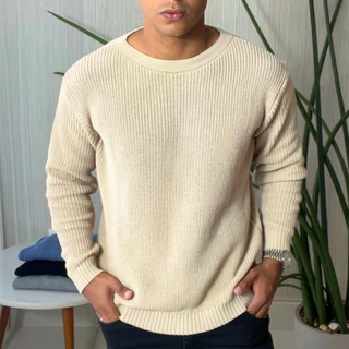 Sueter Masculino Lã Blusa de Frio de Tricô Manga Longa Básica Estilosa Casual Elegante