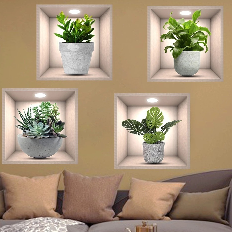 Foto de Adesivos 30 CM X 40 CM criativos 3D de plantas verdes decoração parede  - FY802641