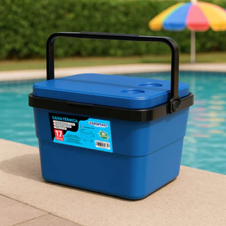 Cooler Caixa Térmica 17 Litros Com Trava e Alça Reforçada Porta Copos Cor Azul - 25963