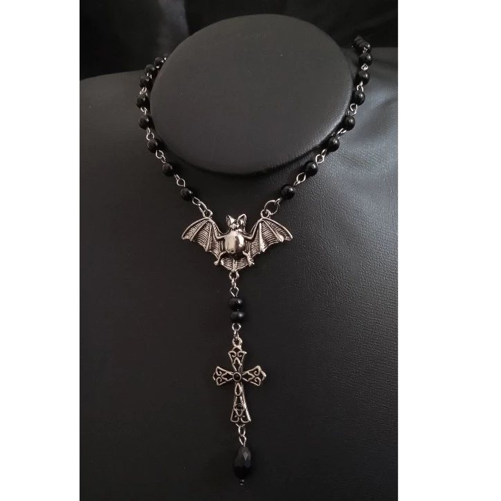 Colar Morcego e Cruz Gota Dark