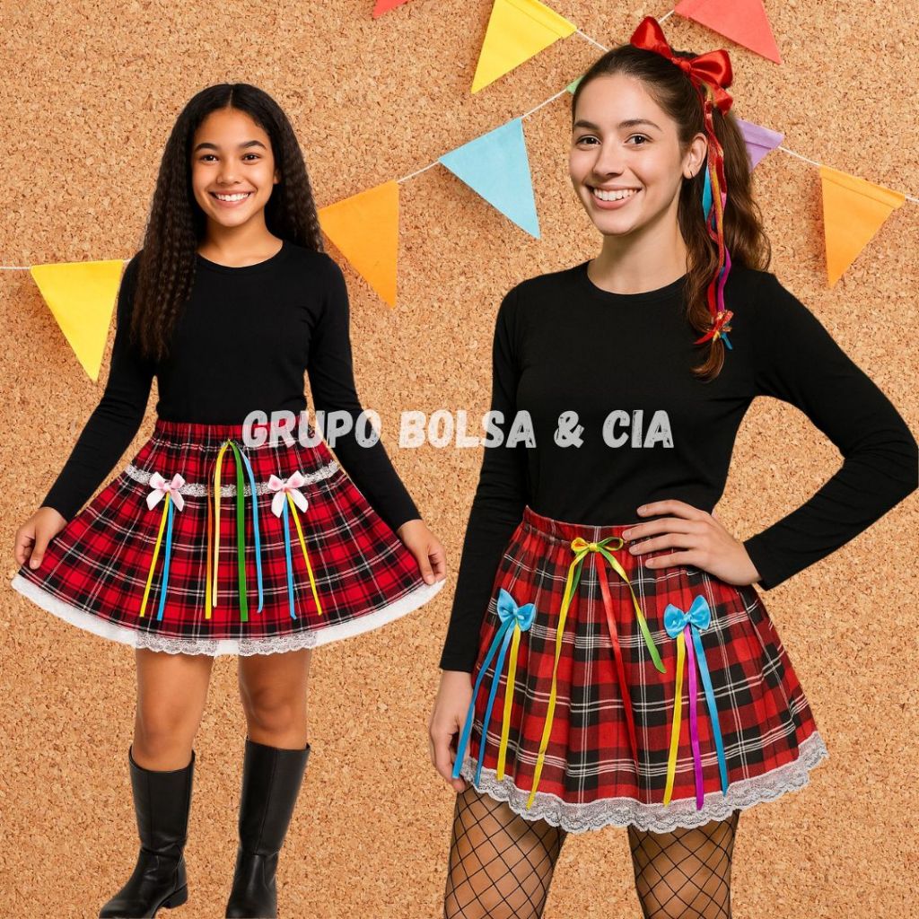 Saia Festa Junina Juvenil e Adulto Renda Fita Cetim De Caipira Fantasia ...