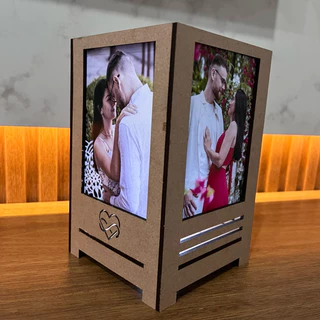 Caixa Luminária com Foto • MDF Cru 17x10,5cm •Presente Romântico luzes Amarelas e brancas
