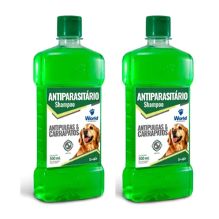 KIT 2 SHAMPOO ANTIPARASITÁRIO WORLD VETERINÁRIA PARA CÃES -- 500 ML