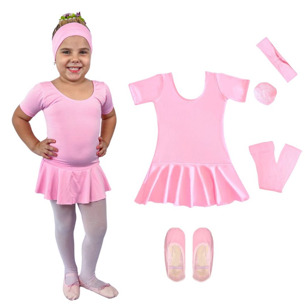 Kit Ballet 5 Itens Ballet Baby Class Collant Manga Com Saia Embutida ...