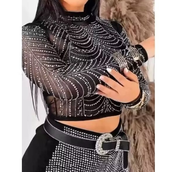 Conjunto Feminino Balada Cropped Tule Strass + Short Pedraria | Shopee ...