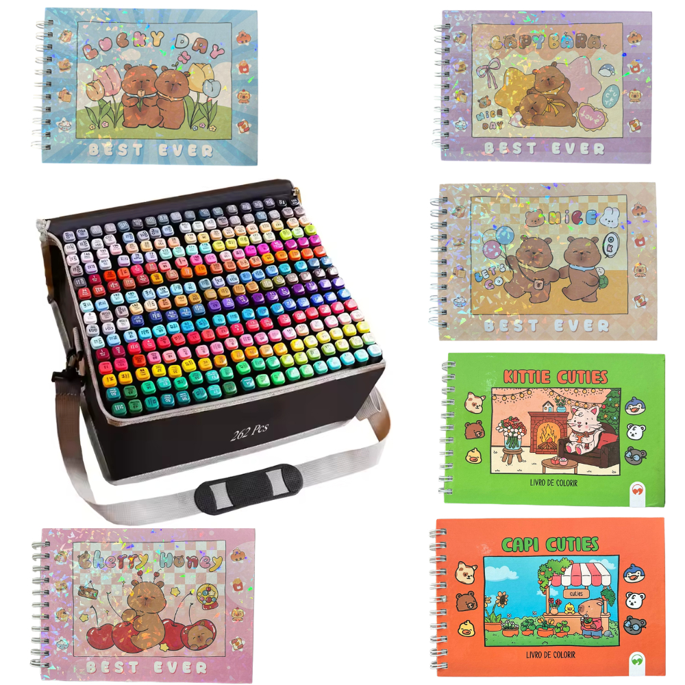 Kit Caneta Touch Ponta Dupla Estojo 262 Cores + Caderno | Shopee