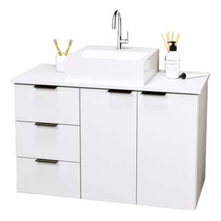 Balcão Gabinete 80cm Banheiro Com Cuba 100% MDF - 3 Gavetas ESQUERDA - MONTADO