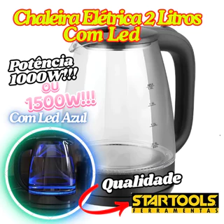 Chaleira Jarra Elétrica De 2 Litros Vidro Com Potência De 127V OU 220V Com Luz Led Azul Startools Prática em Oferta na Shopee