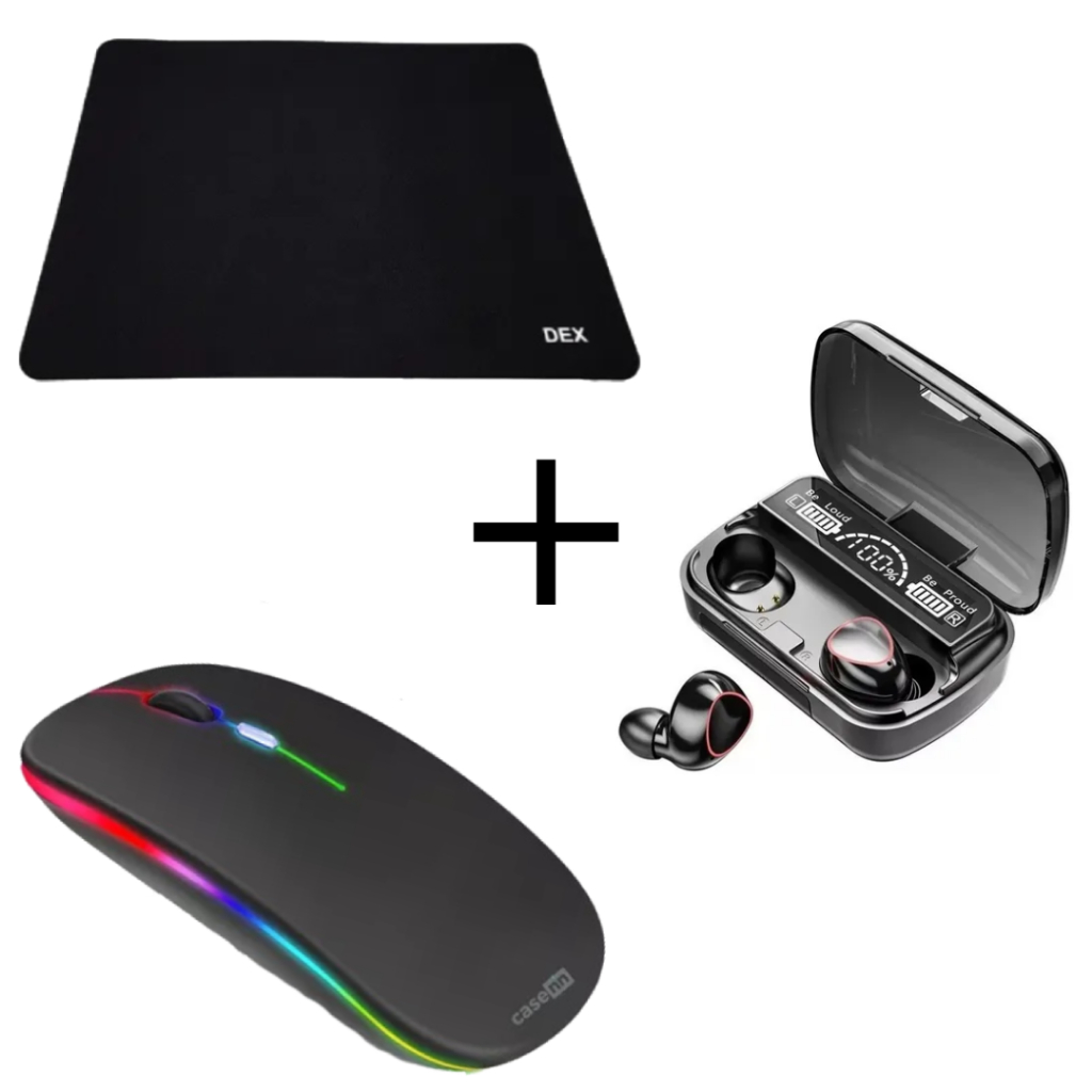 Kit Mouse Sem Fio Recarregável Rgb Ergonômico Mouse Pad Dex e Fone ...