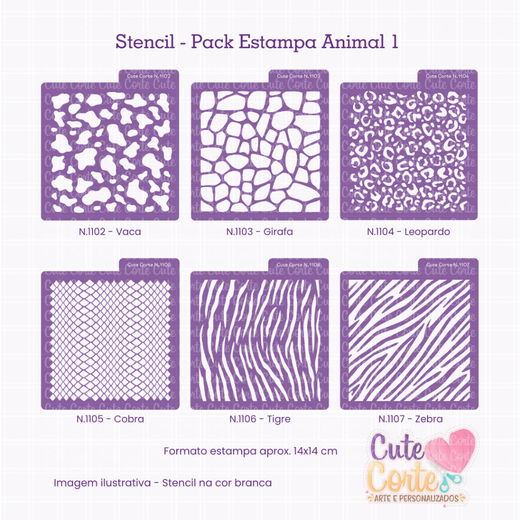 Estencil Animal - Molde Vazado para Pintura - kit Estênceis 6 modelos ...