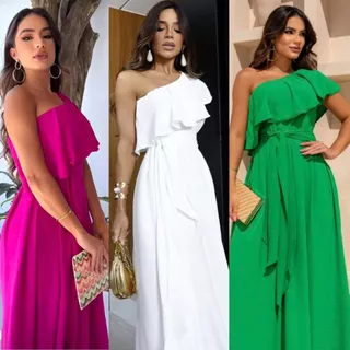 Vestido Longo Feminino Soltinho Nula Manga de Festa Elegante Babado Mula Manca em Oferta na Shopee