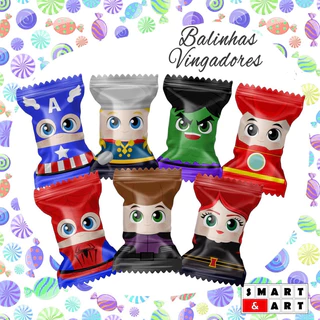 Lembrança EMBALAGEM COM Bala Balinhas Vingadores / Liga da Justiça - Super Herois Festa de Aniversário