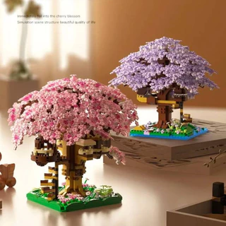 blocos de montar mini peças mini casa na árvore de sakura/modelos com 600/1097/1104/peças brinqudo colecionável jardim