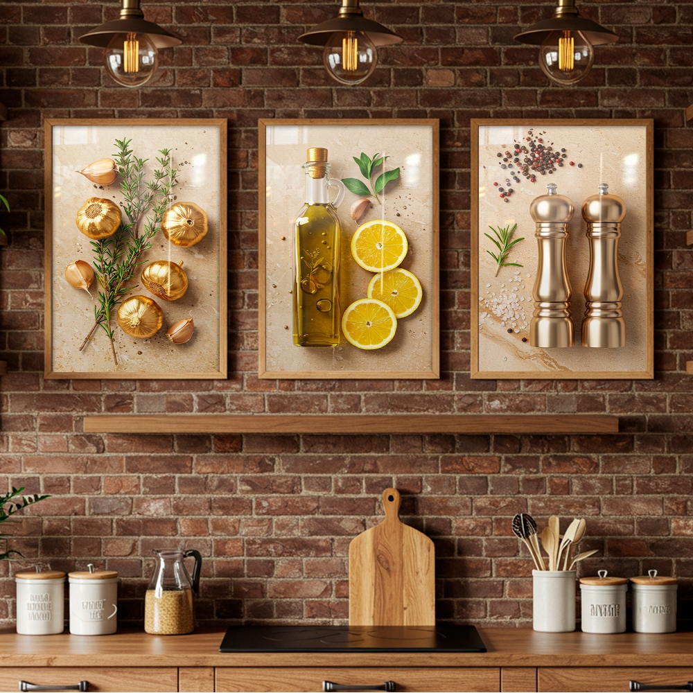 Quadros Decorativos 3 Peças Para Cozinha Condimentos Temperos Área ...