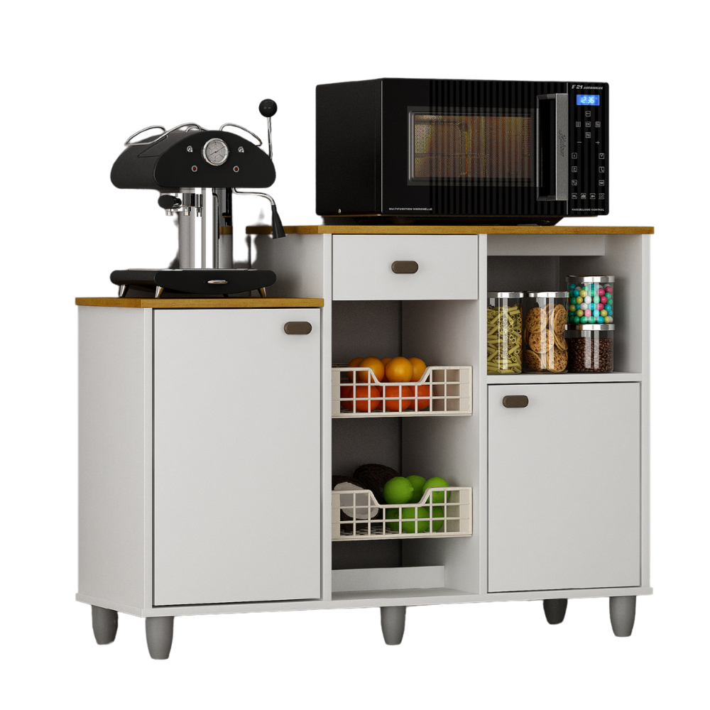 Fruteira Cozinha Flora MDP Compacta Flex Branca Cinamomo Pé Alto