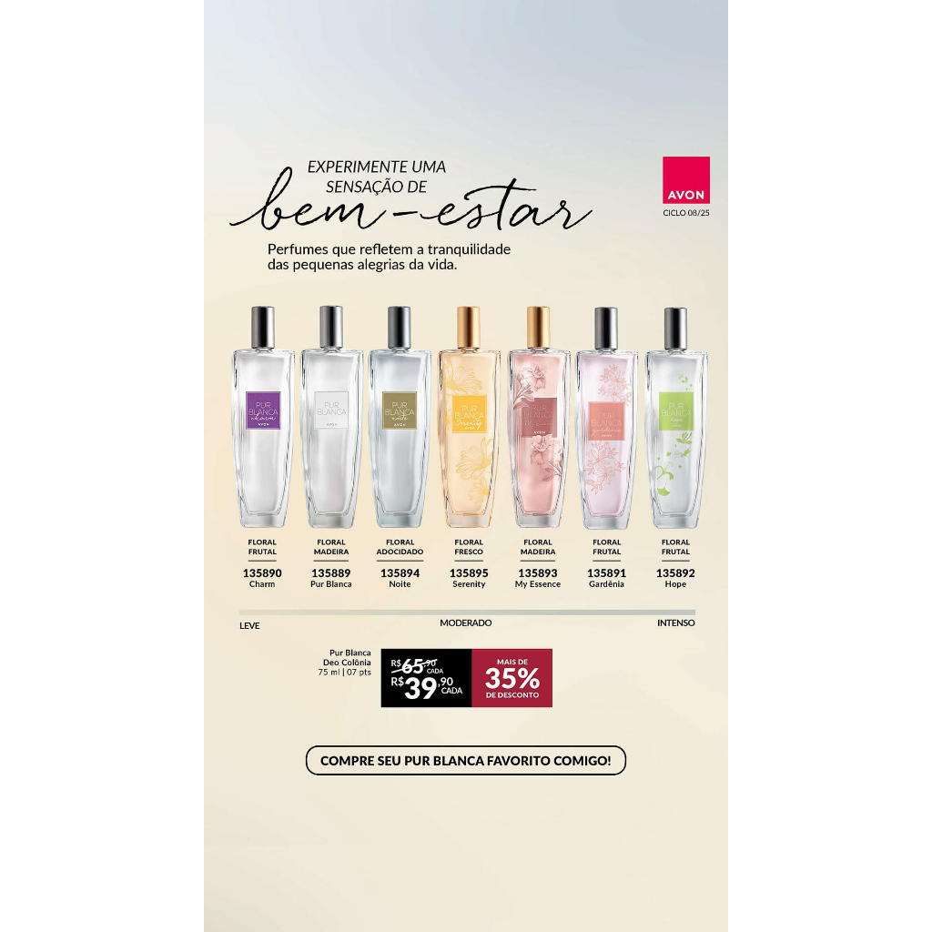 Avon Pur Blanca Gardênia Desodorante Colônia Feminino 75 ml