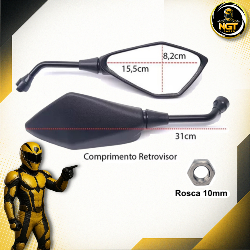Retrovisor Kawasaki Z400 Z800 Z900 Z1000 Haste Longa Fixo Lente
