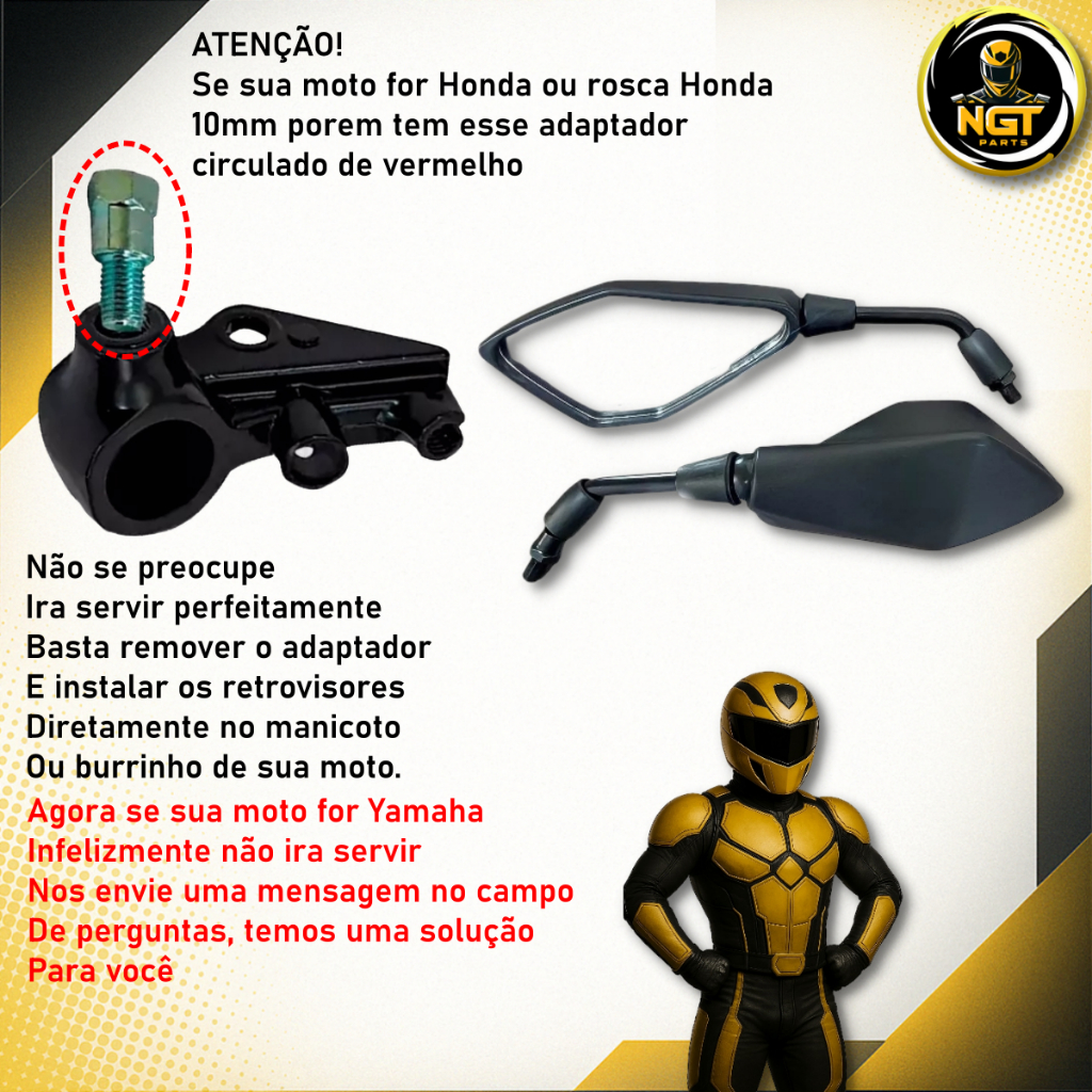 Retrovisor Kawasaki Z400 Z800 Z900 Z1000 Haste Longa Fixo Lente