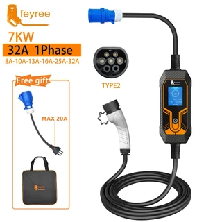 Carregador para Carro Elétrico Portátil Para Tesla Byd 7kw 32A 85-264V Type 2 Carros Elétricos e Híbridos 110V/220V